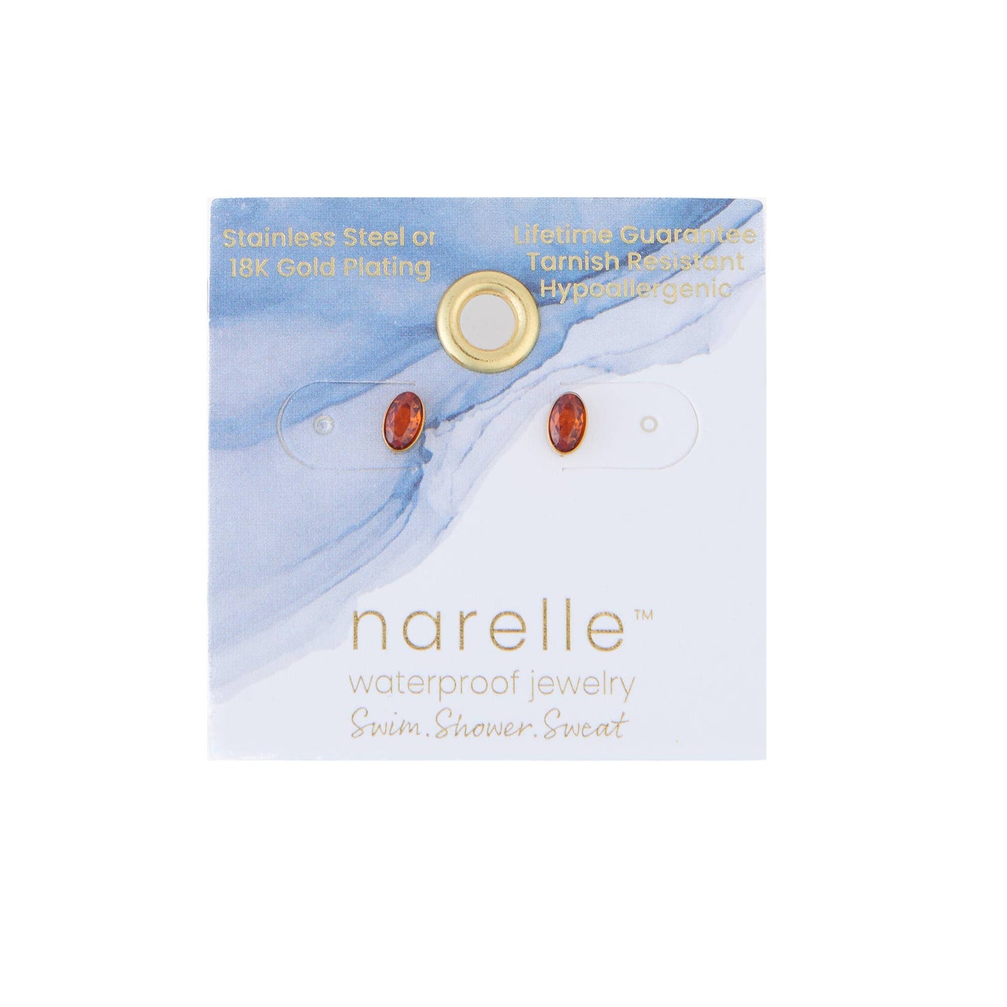 Howard's - Waterproof Earrings Oval Gem Cubic Zirconia 18K Gold Stud