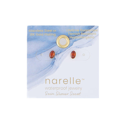 Howard's - Waterproof Earrings Oval Gem Cubic Zirconia 18K Gold Stud