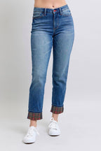 Judy Blue Jeans - MR Plaid Print Cuff BF