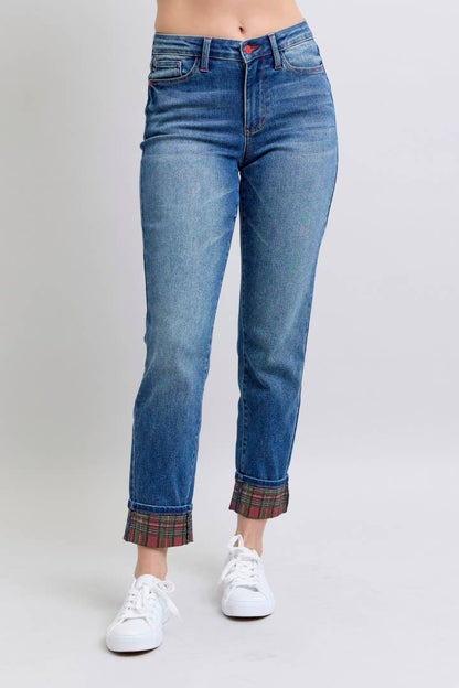 Judy Blue Jeans - MR Plaid Print Cuff BF