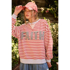 FAITH PATCHWORK STRIPED LONG SLEEVE SWEATSHIRT