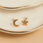 Howard's - Waterproof Earrings Pave Star & Moon Stud in Gold & Steel