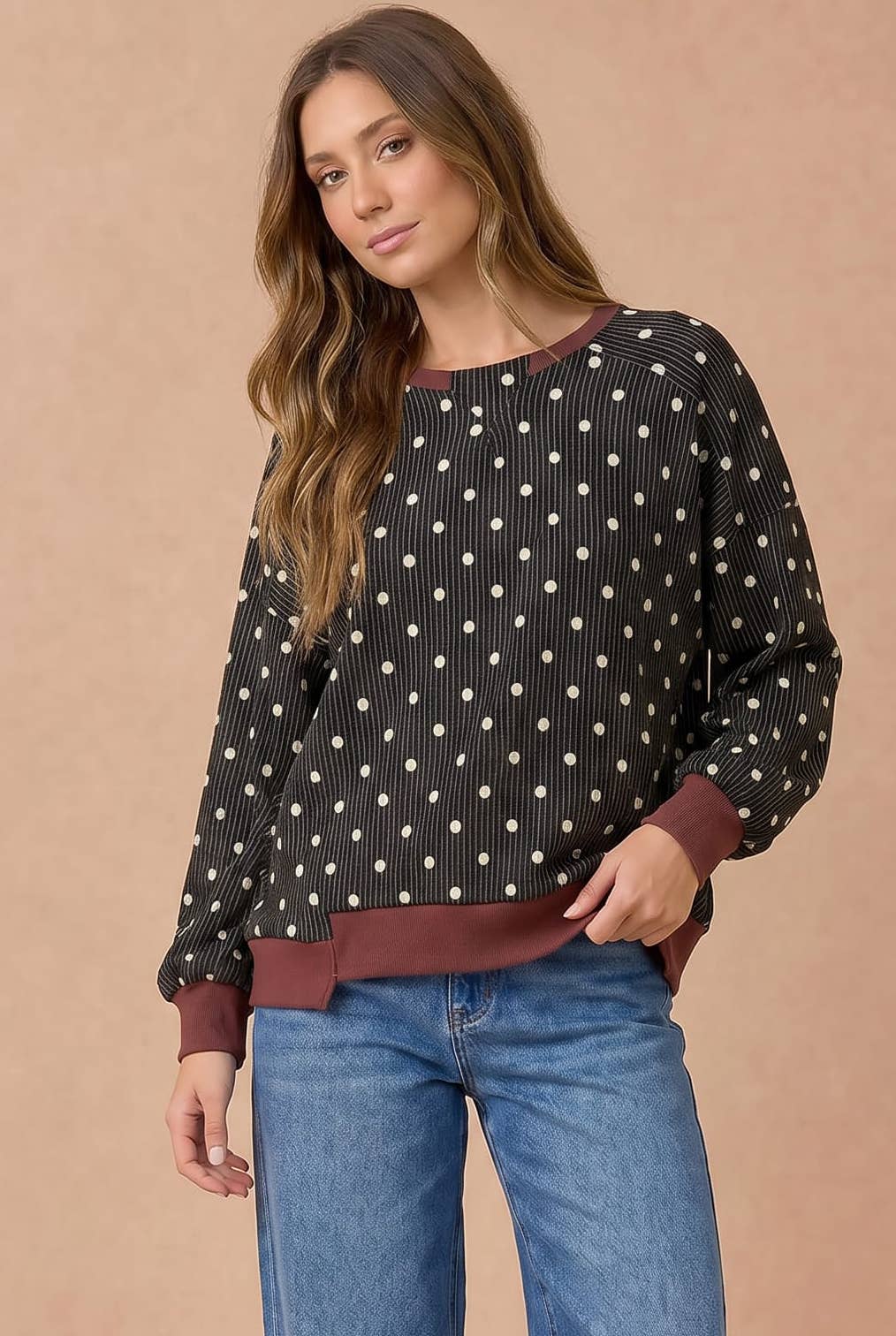 Haptics - Polka Dot Wave Rib Top
