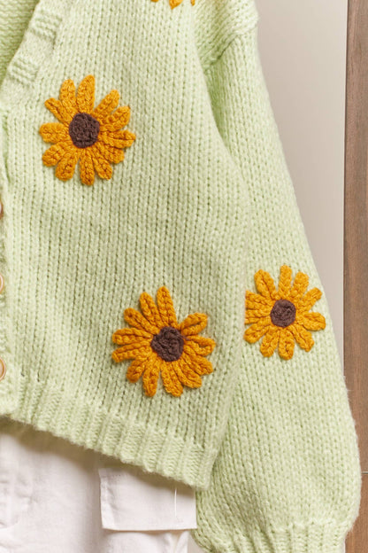 Mello. - Sunflower Embroidered V Neck Cardigan