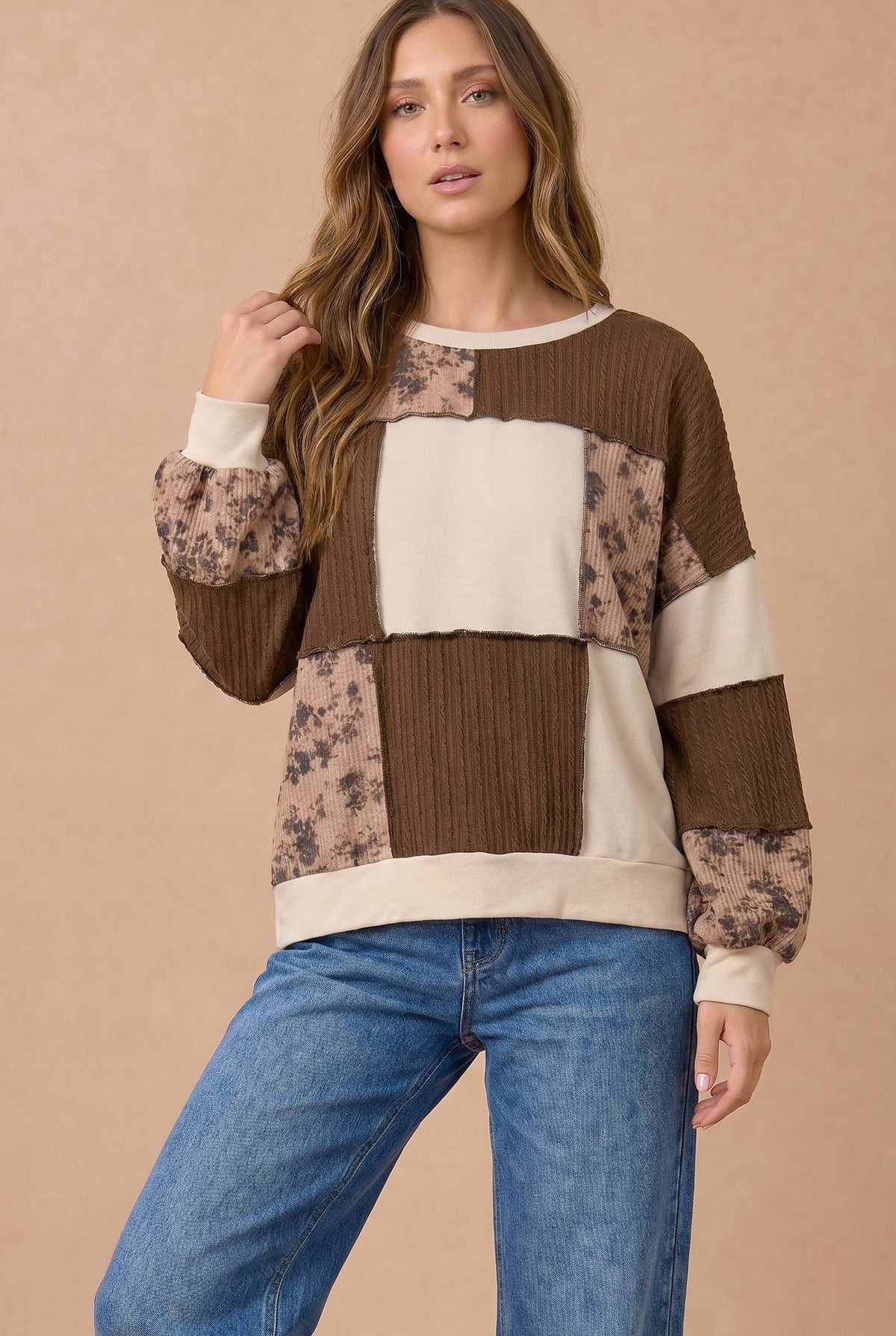 Haptics - Floral and Cable Knit Patchwork Top