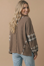 Haptics - Oversized Plaid Contrast Thermal Knit Top