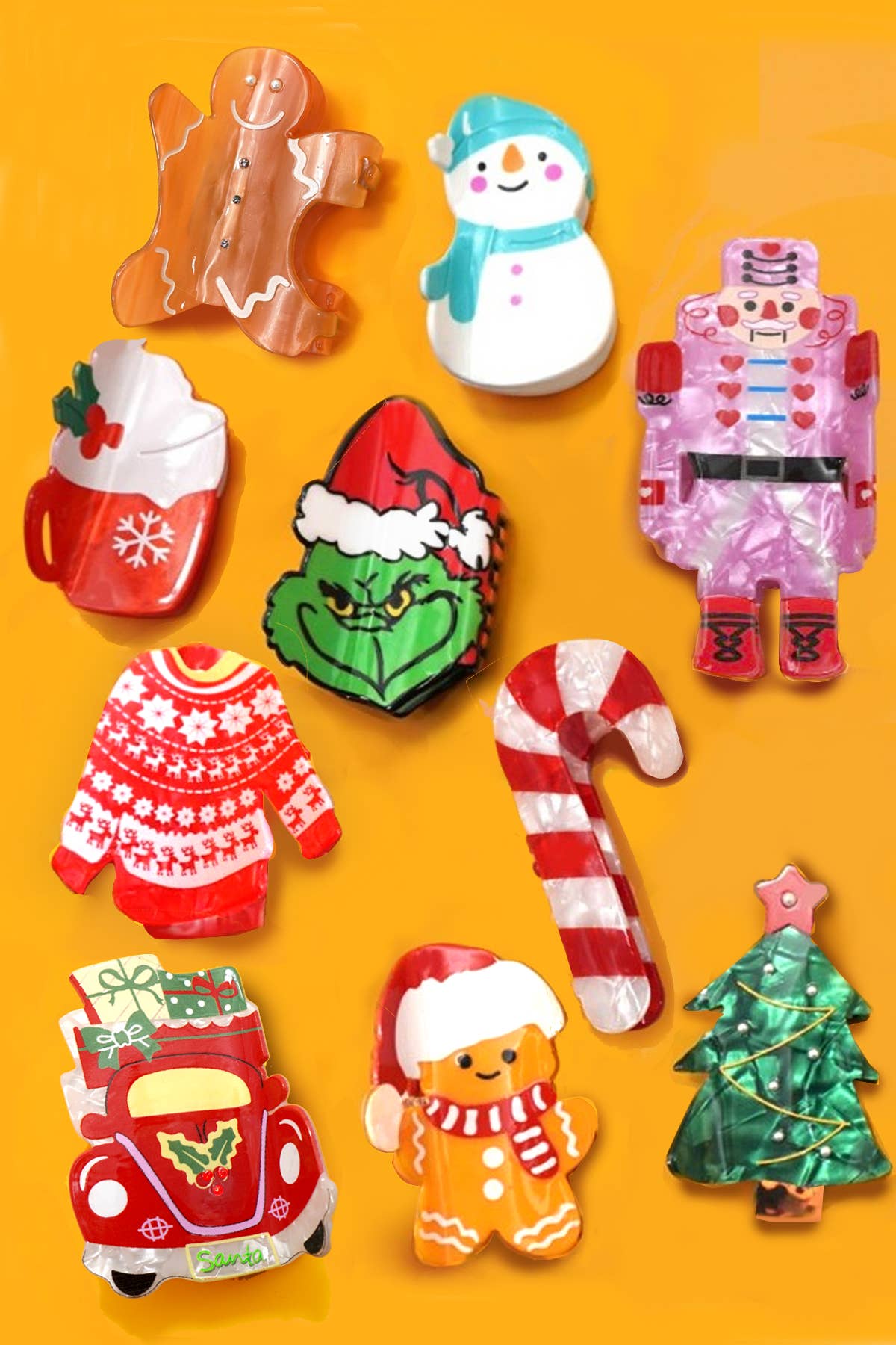 JOSSLYN by wall to wall - CHRISTMAS TREE SANTA SNOWMAN HAIR CLAW CLIPS |