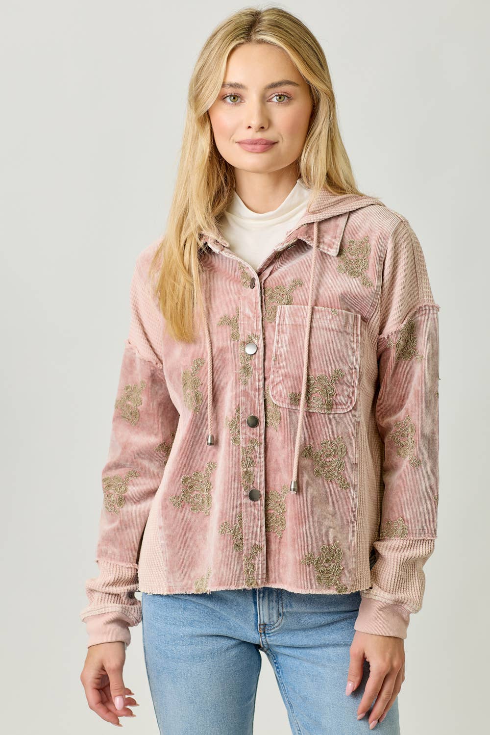 Festive Flower Embroidery Hoodie Jacket