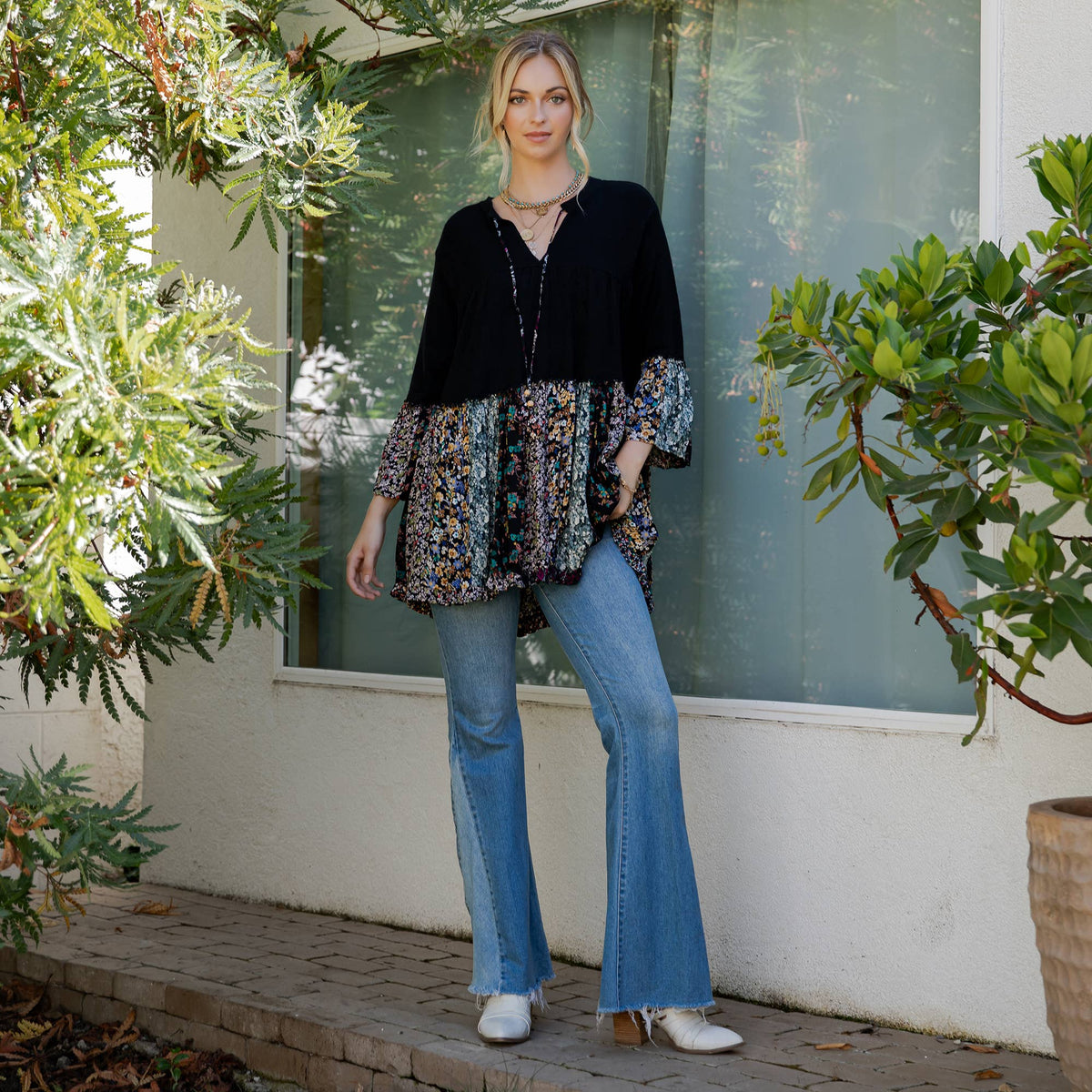 Young Threads - Chic Overdyed Band Collar Jhabla Top