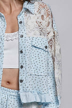 Pol Clothing - Floral Knit Balloon Sleeve Lace Patch Jacket Top