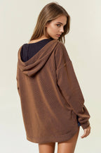 Doe and Rae - Stripe V-Neckline Long Sleeve Hooded Sweatshirt - 44627T