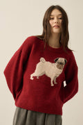 Pug Dog Solid Knit Relaxed-Fit Drop-Shoulder Sweater