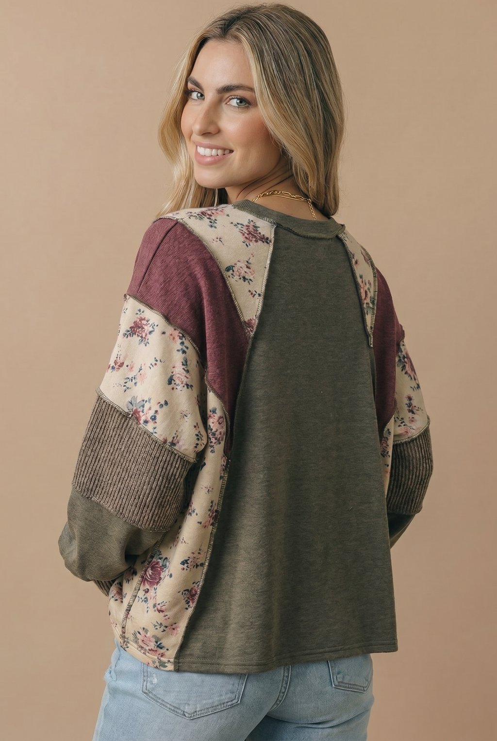 Haptics - Mixed Media Patchwork Pullover Knit Top