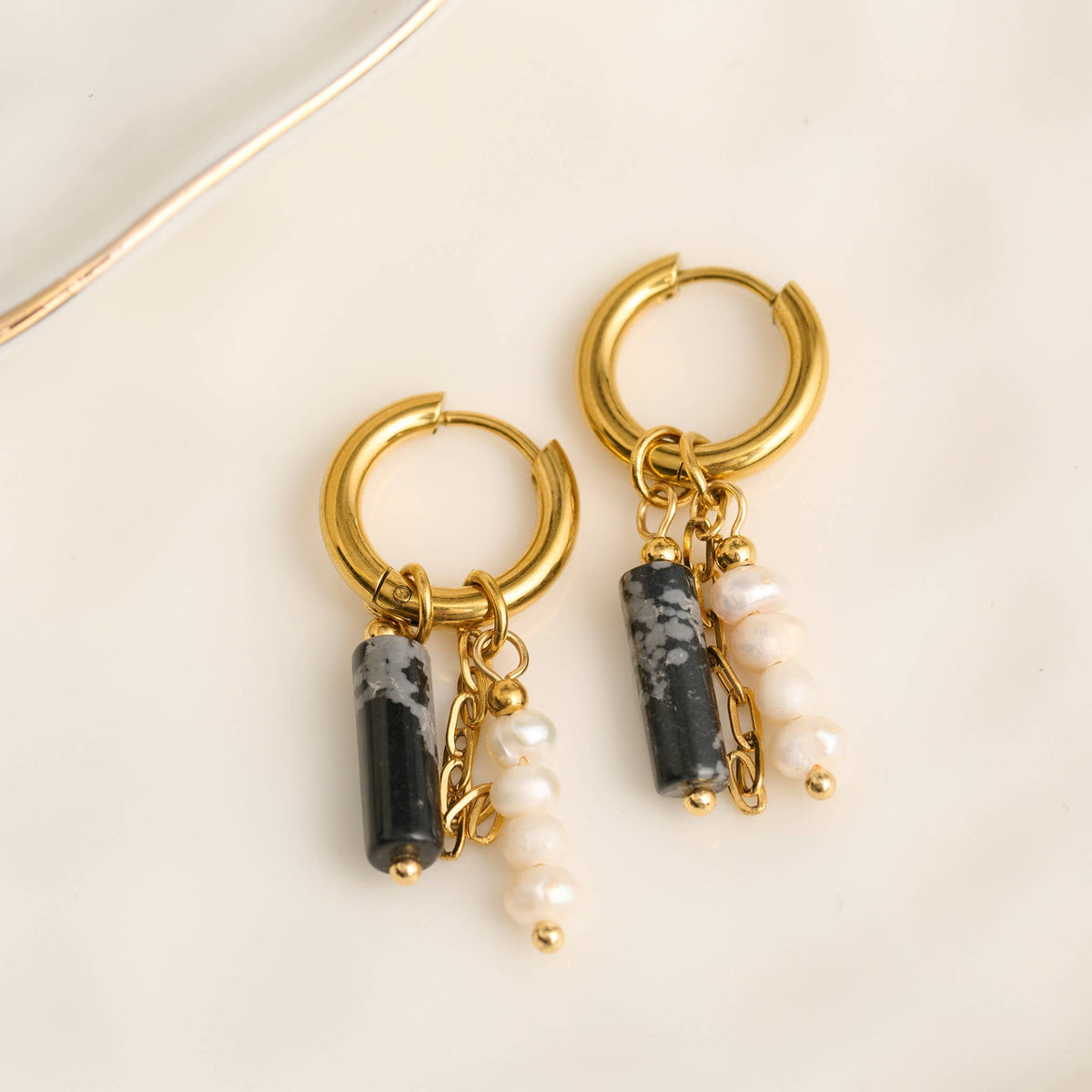 Howard's - Hoop Earrings Pearl Gemstone Beaded Waterproof Gold Narelle