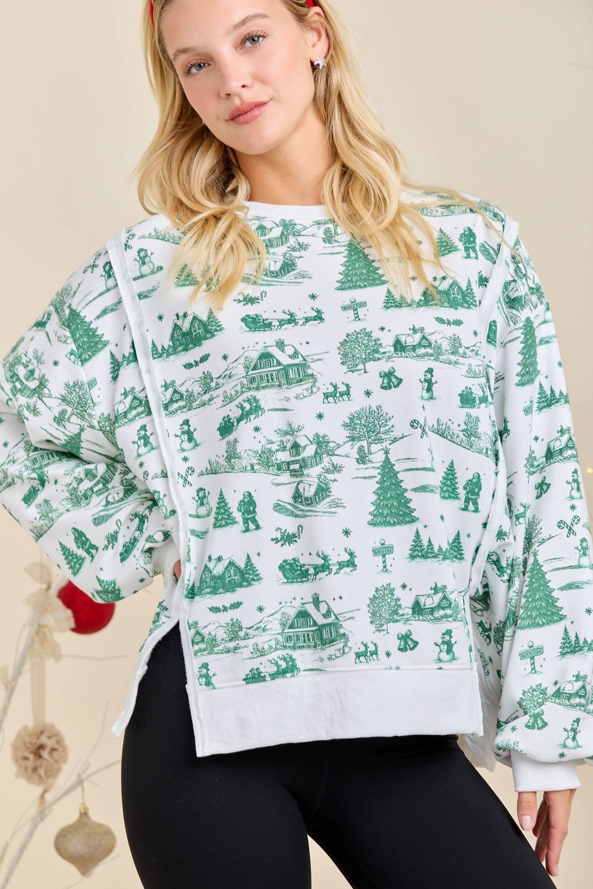 Main Strip - Green & red Christmas Village Sweatshirt