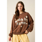 WALK BY FAITH PATCHWORK LETTERING SWEATSHIRT