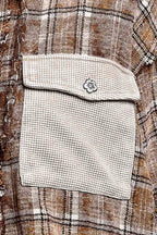 Pol Clothing - Plaid Woven Thermal Patch Floral Patchwork Hoodie Top