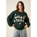 WALK BY FAITH PATCHWORK LETTERING SWEATSHIRT