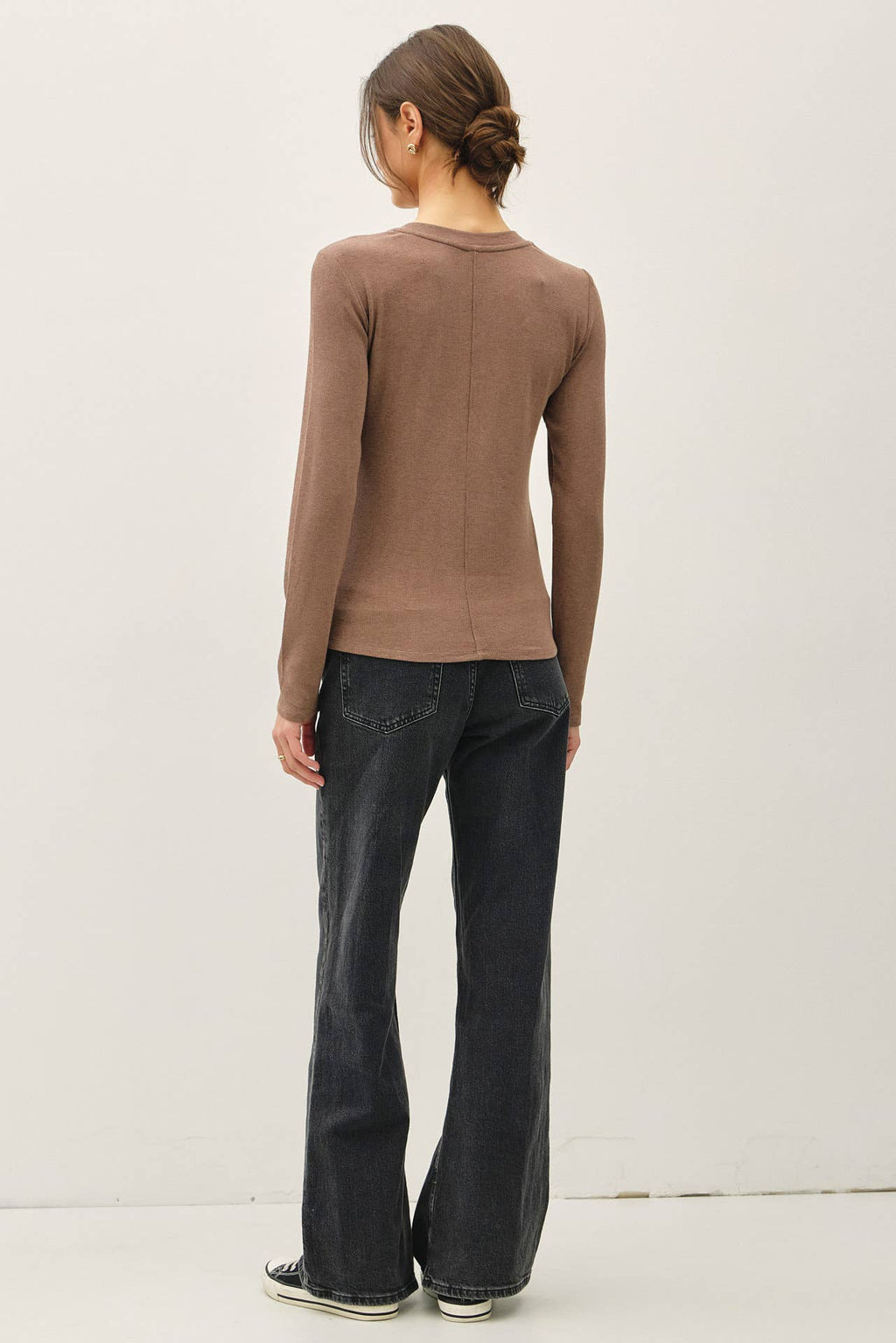 MODAL CLASSIC RIBBED LONGSLEEVE HENLEY BASIC TOP