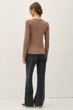 MODAL CLASSIC RIBBED LONGSLEEVE HENLEY BASIC TOP