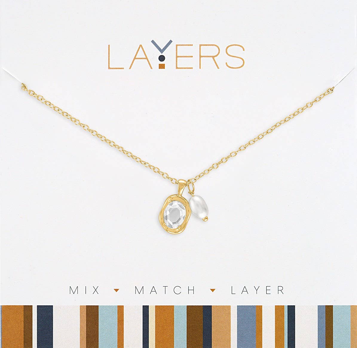 Center Court - Layers: Gold Oval Crystal & Pearl Pendant Necklace