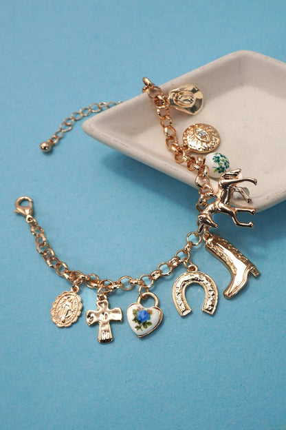 JOSSLYN by wall to wall - CHARM BRACELET - WESTERN BOOT CROSS PORCELAIN | 80B1345