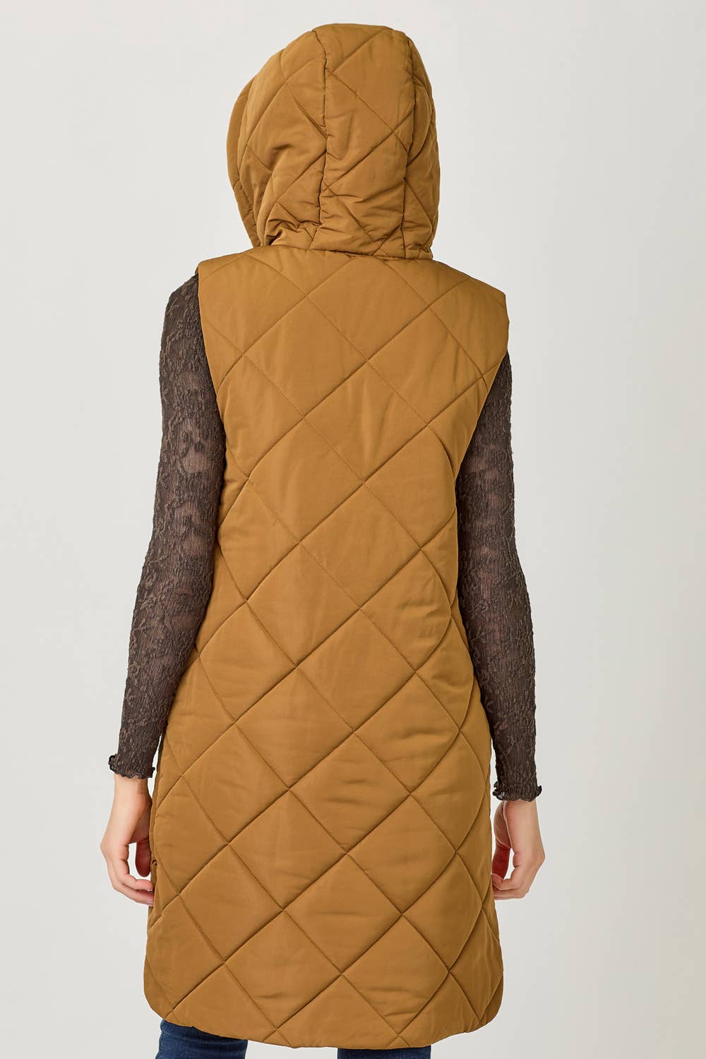 Mystree Quilted Puffer Long Hoodie Vest