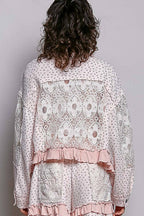 Pol Clothing - Floral Knit Balloon Sleeve Lace Patch Jacket Top