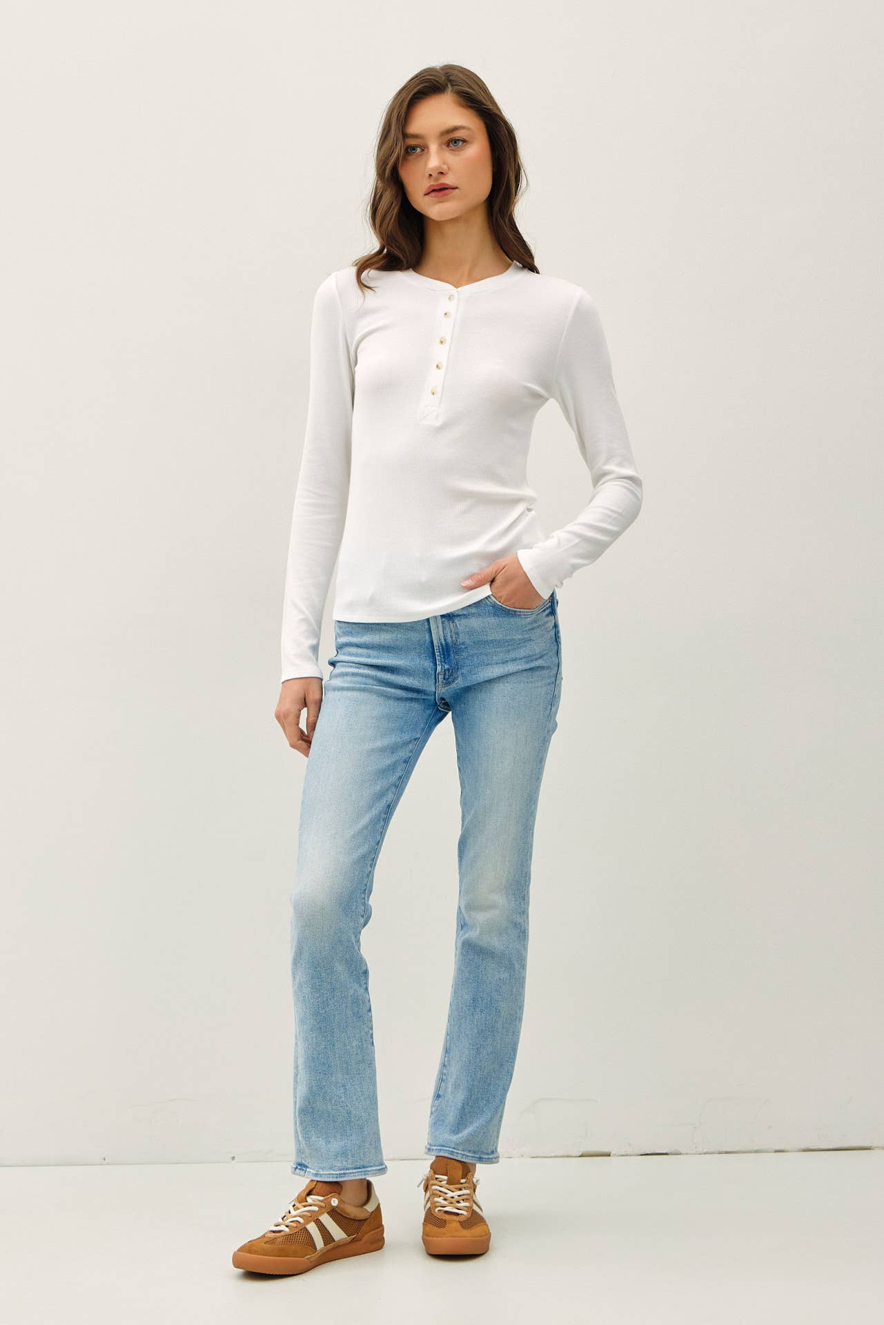 MODAL CLASSIC RIBBED LONGSLEEVE HENLEY BASIC TOP
