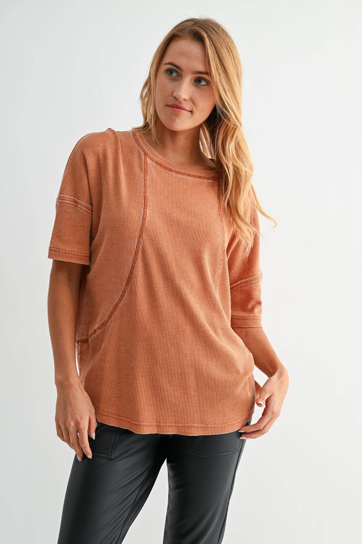 Cotton Blend Mineral Wash Waffle Short Sleeve Tee