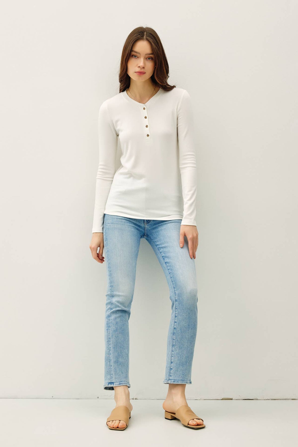 ULTRA SOFT BASIC LONGLEEVE HENLEY TOP-Be Cool