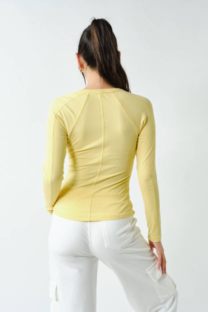 Essential Long-Sleeved Micro-Ribbed Henley Top-Mono B