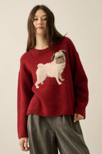 Pug Dog Solid Knit Relaxed-Fit Drop-Shoulder Sweater