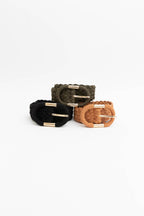 Braided PVC Suede Oval Buckle Belt: Black