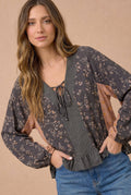 Haptics - Floral Color Block Peplum Raglan Top