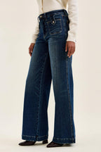 Judy Blue Jeans - HW "LUX" Retro Wide w/ Front Tab Closure DK Fade Indigo