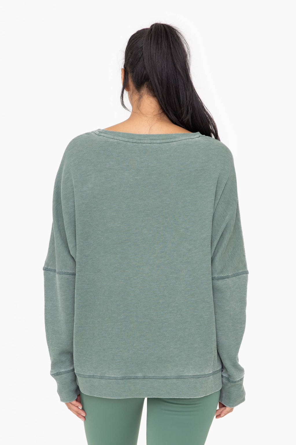 Waffle Ribbed Round Neck Pullover Mono B