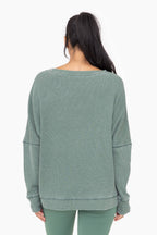Waffle Ribbed Round Neck Pullover Mono B