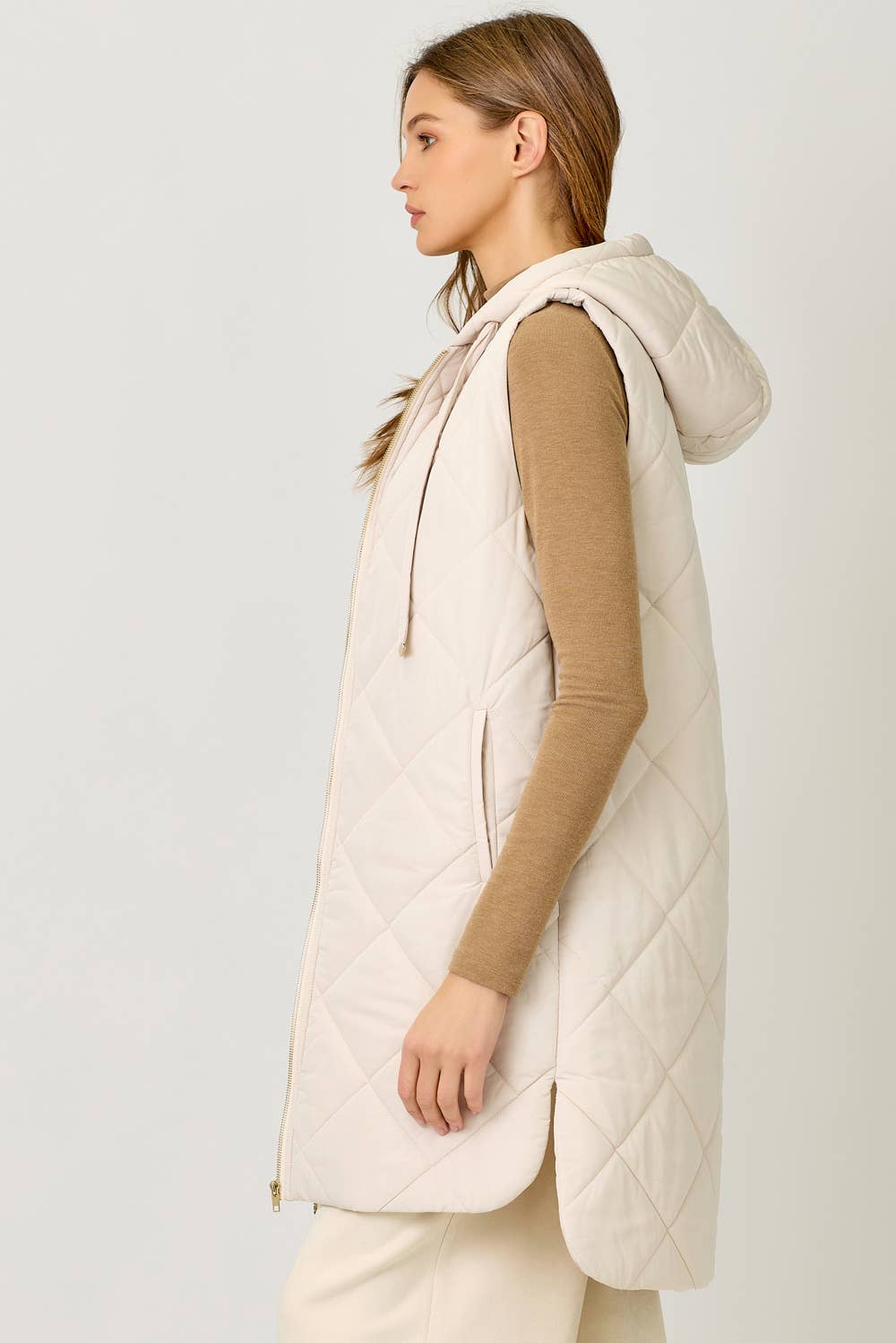 Mystree Quilted Puffer Long Hoodie Vest