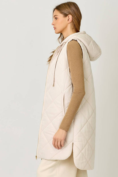 Mystree Quilted Puffer Long Hoodie Vest
