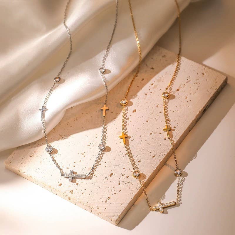 18K STAINLESS STEEL TARNISH FREE CROSS NECKLACE