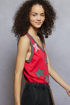 Pol Clothing - V-neck Sleeveless Front Star Patches