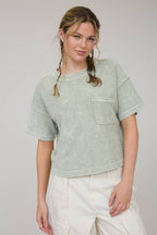 Everyday WASHED RIBBED SHORT SLEEVE TEE WITH POCKET