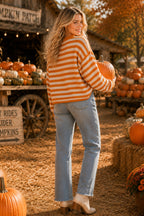 Main Strip - Pumpkin Script Striped Knit Sweater