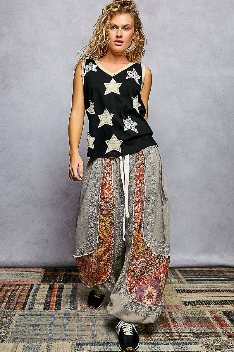 Pol Clothing - V-neck Sleeveless Front Star Patches