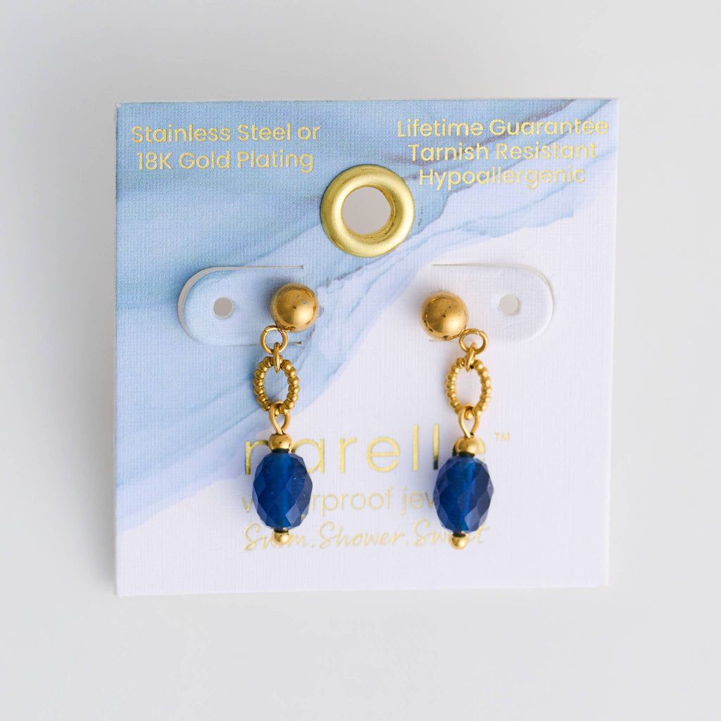 Howard's - Waterproof Earrings Faceted Lapis Narelle Drop Gold