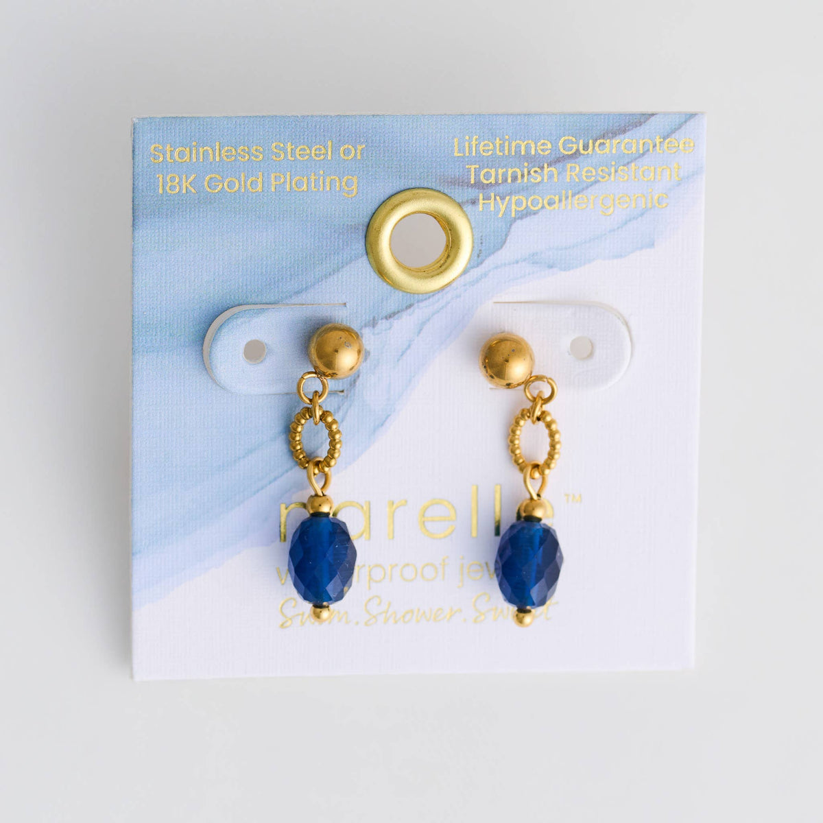 Howard's - Waterproof Earrings Faceted Lapis Narelle Drop Gold