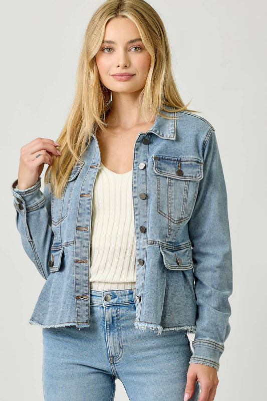 Alex Washed Denim Peplum Jacket