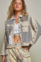 Pamela Vintage Patchwork Floral Geometric Neutral Cropped Jacket-Pol Clothing
