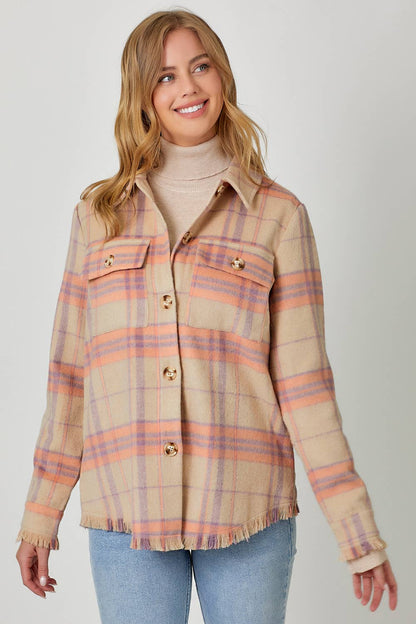 Fringe Detailed Plaid Jacket